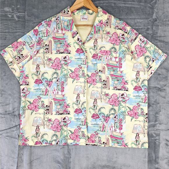 Disney‎ Top XL Minnie Mickey Mouse Hawaiian Aloha Pajama Sleep Tropical Resort - Picture 1 of 6